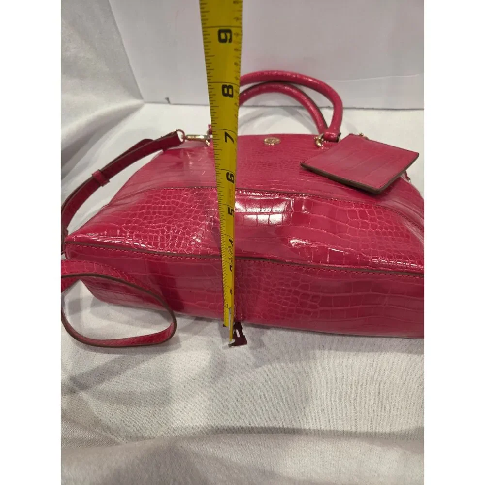 Anne Klein Pink Croc Embossed Dome Satchel Crossbody Purse Bag w Card Holder